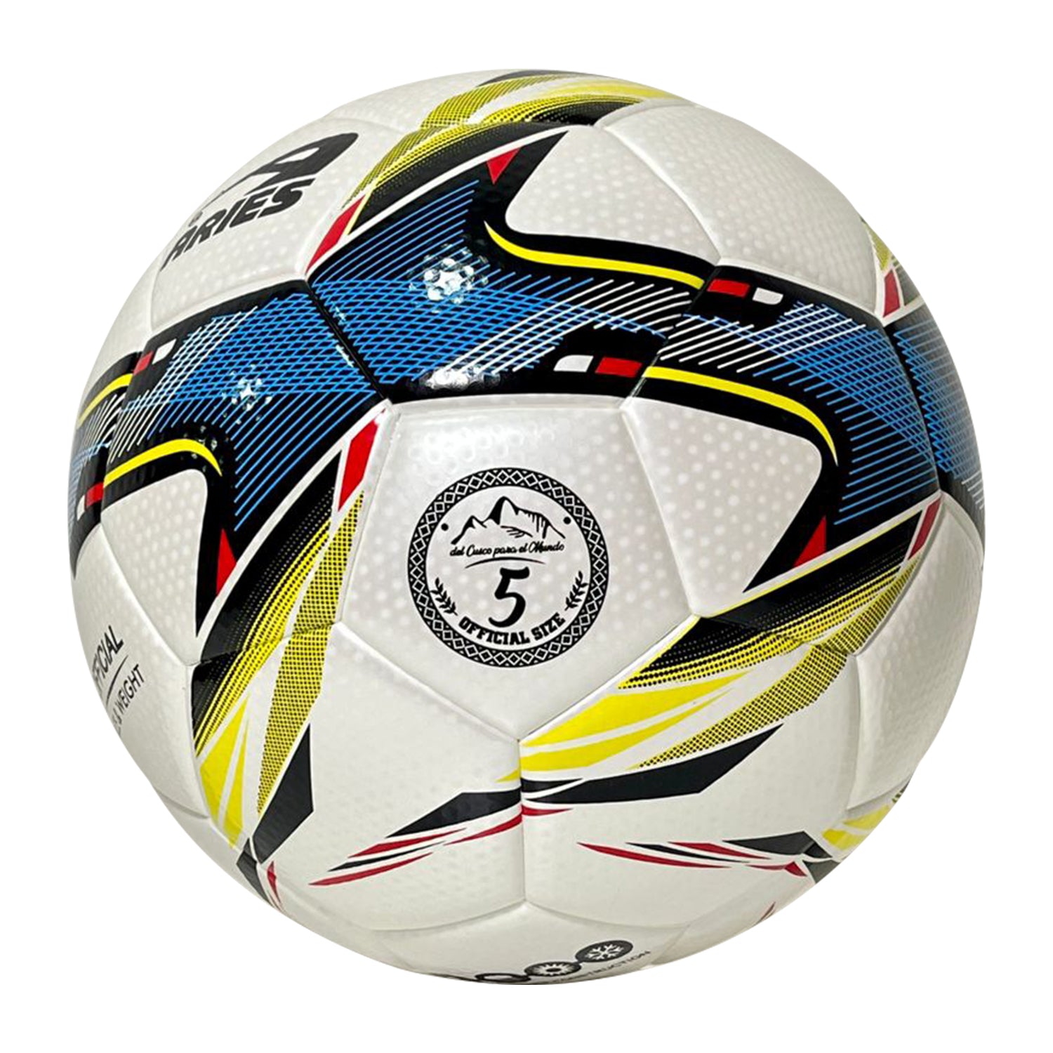 PELOTA DE FÚTBOL ARIES TOP QUALITY PROFESIONAL SIZE 5 BLANCO/AZUL